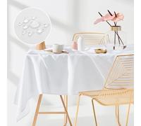 room99 Aura Nappe de Table 140 x 220 cm Imperméable Rectangulaire Facile d'entretien Lavable Anti Tache Protection Décoration de Banquet Toute l'année Blanc