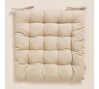 ROOM99 Coussins de Chaise avec Rubans Carmen 40 x 40 x 4,5 cm Coussin d'assise rembourré, Galette de Chaise Interieur avec Attaches, antidérapants pour siège Le Coton Beige, 1 pièce