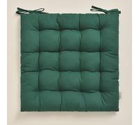 ROOM99 Coussins de Chaise avec Rubans Carmen 40 x 40 x 4,5 cm Coussin d'assise rembourré, Galette de Chaise Interieur avec Attaches, antidérapants pour siège Le Coton Vert foncé, 1 pièce