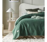 room99 Feel Élégant Dessus de lit Moderne 170 x 210 cm 2 Personnes matelassé idéal comme jeté de canapé ou Couvre-lit Velours Velvet Vert foncé