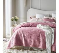 room99 Feel Élégant Dessus de lit Moderne 220 x 240 cm 2 Personnes matelassé idéal comme jeté de canapé ou Couvre-lit Velours Velvet Rose