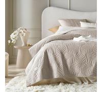 room99 Feel Élégant Dessus de lit Moderne 220 x 240 cm 2 Personnes matelassé idéal comme jeté de canapé ou Couvre-lit Velours Velvet Beige