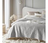 room99 Feel Élégant Dessus de lit Moderne 240 x 260 cm 2 Personnes matelassé idéal comme jeté de canapé ou Couvre-lit Velours Velvet Gris Clair