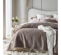 room99 Feel Élégant Dessus de lit Moderne 240 x 260 cm 2 Personnes matelassé idéal comme jeté de canapé ou Couvre-lit Velours Velvet Marron