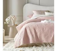 room99 Feel Élégant Dessus de lit Moderne 240 x 260 cm 2 Personnes matelassé idéal comme jeté de canapé ou Couvre-lit Velours Velvet Rose poudré