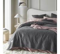 room99 Feel Élégant Dessus de lit Moderne 240 x 260 cm 2 Personnes matelassé idéal comme jeté de canapé ou Couvre-lit Velours Velvet Gris foncé