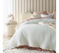 room99 Molly Élégant Dessus de lit 240 x 260 cm Couvre-lit 2 Personnes canape Moderne matelassage jeté de canapé, idéal comme Couvre-lit avec Volant Off White
