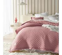 room99 Molly Élégant Dessus de lit 240 x 260 cm Couvre-lit 2 Personnes canape Moderne matelassage jeté de canapé, idéal comme Couvre-lit avec Volant Rose