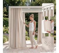 ROOM99 Rideau d'Extérieur avec Pattes Garden Line 155 x 250 cm Largeur x Hauteur Impermeable pour Jardin pergola terrasse Curtain Beige Clair, 1 pièce