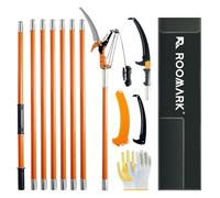 Roomark Scie à Élaguer Télescopique 8,24 m, Lame en Acier Allié de Haute Dureté avec 191 Dents, Coupe Branche Professionnel, 8 Perches en Fibre de Verre pour Élagage Précis des Arbres et Palmiers