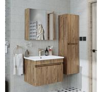 ROOMART ATRIA-65 Ensemble Meubles Salle de Bain 4 Pièces - Meuble sous-Vasque, Vasque, Armoire à Miroir & Colonne - H × L × P : 45 × 62 × 45 • Chêne