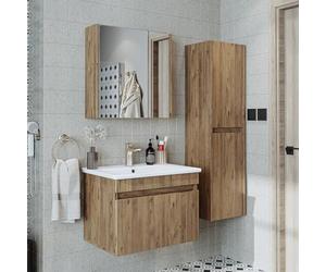 ROOMART ATRIA-65 Ensemble Meubles Salle de Bain 4 Pièces - Meuble sous-Vasque, Vasque, Armoire à Miroir & Colonne - H × L × P : 45 × 62 × 45 • Chêne