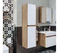 ROOMART • Ensemble de meubles de salle de bain Atlantic • 4 pièces • Armoire haute de 100 cm avec lavabo en céramique • Armoire miroir