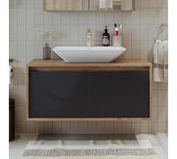 ROOMART • Ensemble de meubles de salle de bain • Atlantic • Armoire de salle de bain 4 pièces • Meuble bas de 100 cm avec lavabo en céramique • Armoire à miroir • Armoire haute (chêne anthracite