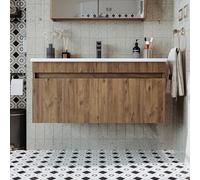 ROOMART Ensemble de meubles de salle de bain, Atria, 65 cm, 85 cm, 100 cm, blanc, lavabo avec meuble bas (chêne, 100 cm)
