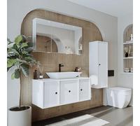 ROOMART Gusto-ATL Ensemble de meubles de salle de bain 4 pièces 105 cm avec lavabo en céramique Armoire miroir Armoire haute Fermeture douce Blanc