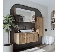 ROOMART Gusto-ATL Ensemble de meubles de salle de bain 4 pièces 105 cm avec lavabo en céramique Armoire miroir Armoire haute Fermeture douce Chêne