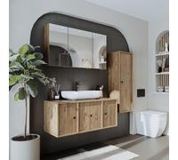 ROOMART Gusto Ensemble de meubles de salle de bain 4 pièces 105 cm avec lavabo en céramique Armoire miroir Armoire haute Fermeture amortie Blanc chêne