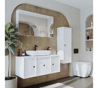 ROOMART Gusto Ensemble de meubles de salle de bain 4 pièces 105 cm avec lavabo en céramique Armoire miroir Armoire haute Fermeture douce Blanc