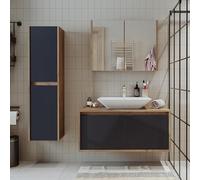 ROOMART • Kit complet de meubles de salle de bain • Atlantic • Armoire de salle de bain 4 pièces • Meuble bas de 100 cm avec lavabo en céramique • Armoire à miroir • Armoire haute (chêne anthracite