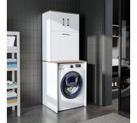 Roomart, meuble pour lave-linge LUNA, meuble de rangement pour lave-linge avec panier à linge, L x H x P : 65 x 181 x 65 cm, disponible en blanc, chêne, chêne anthracite et chêne