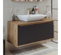 ROOMART Meuble de salle de bain Atlantic - Lavabo en céramique avec meuble | Chêne anthracite, 100 cm, fermeture douce, panneaux en résine mélaminée E1