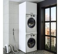 ROOMART • Meuble pour lave-linge et sèche-linge • Avec planche amovible • Blanc • Chêne Noir • Meuble surélevé (- Blanc, Avec armoire escamotable de 57 cm)