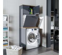 Roomart, meuble pour lave-linge LUNA, meuble de rangement pour lave-linge avec panier à linge, L x H x P : 65 x 181 x 65 cm, disponible en blanc, chêne, chêne anthracite et chêne