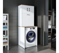 Roomart, meuble pour lave-linge LUNA, meuble de rangement pour lave-linge avec panier à linge, L x H x P : 65 x 181 x 65 cm, disponible en blanc, chêne, chêne anthracite et chêne