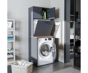 Roomart, meuble pour lave-linge LUNA, meuble de rangement pour lave-linge avec panier à linge, L x H x P : 65 x 181 x 65 cm, disponible en blanc, chêne, chêne anthracite et chêne