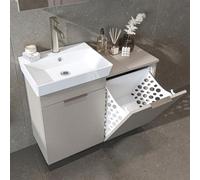 ROOMART Meuble sous lavabo LYCIA avec lavabo et panier à linge beige