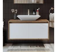Roomart • Meubles de salle de bain • Atlantique • Lavabo en céramique avec meuble inférieur 65 cm, 85 cm, 100 cm, • Blanc - Chêne anthracite • Blanc (chêne blanc, 100 cm)
