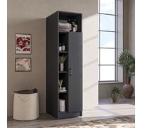 ROOMART Serie 2 Armoire haute blanche 66 cm - Armoire de nettoyage avec grand compartiment principal H 145 cm pour table à repasser et balais, colonne ouverte, fermeture douce, 197 cm de haut
