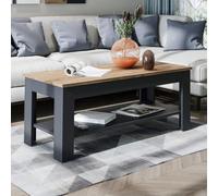 ROOMART Table basse HELSINKI 110 x 50 cm avec tablette - Anthracite-Chêne | Anthracite-Chêne, L x P x H : 110 x 50 x 45 cm