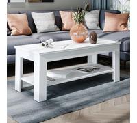 ROOMART Table basse HELSINKI 110 x 50 cm avec tablette - Blanc | Blanc, L x P x H : 110 x 50 x 45 cm