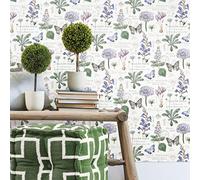 RoomMates Papier peint à décoller et à coller Motif papillon botanique Violet et blanc