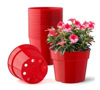 RooTrimmer Lot de 20 Pots de Fleurs en Plastique de 15 cm de diamètre supérieur, Rouge Vif, 20 Plateaux de Collecte d'eau, soucoupes et 20 Blocs de Terre en Maille (Pots + Plateaux + Maille)