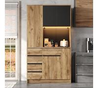 Ropilly Armoire de Cuisine Haute Rangement Vertical pour Épices Éclairage LED avec Télécommande 185 x 105 x 40 cm