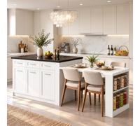 Ropilly Îlot Central Cuisine avec Rangement et Table Extensible, 150+96cm | MDF, Plus d'espace pour cuisiner et ranger: grand plan de travail, rangements multifaces, 6 tiroirs et table intégrée