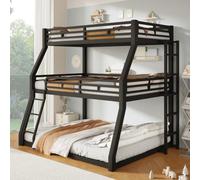 Ropilly Lit superposé Triple en métal Noir, 3 couchages, Hauteur 193 cm | Cadre en acier noir, 3 couchages, 2 échelles et barrières sur les 2 niveaux supérieurs