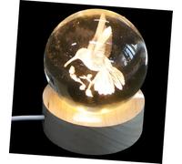 RORPOIR Lampe Boule Cristal LED 6 Cm Base en Bois Naturel 6 Cm, Veilleuse Douce Oiseau-Mouche, Lampe De Chevet Décorative pour Chambre, Lumière D’Ambiance Chaleureuse, Décoration Intérieure Maison