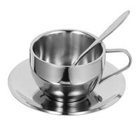 RORPOIR Service à Café Isotherme en Acier Inoxydable 180ml avec Anse, Double Paroi, Set Élégant Comprenant Tasse, Soucoupe et Cuillère pour Usage Quotidien