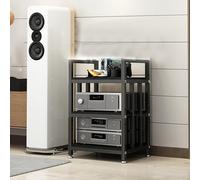 Rorquscade Meuble De Rangement Multimédia Réglable en Bois AV d'angle, Rack HiFi 4 Niveaux avec Pieds Réglables, Étagère Audio Vidéo pour Ampli, Console, Lecteur, Salon, Maison Et Studio(Black,70cm)