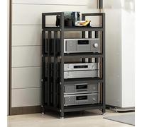 Rorquscade Meuble De Rangement Multimédia Réglable en Bois AV d'angle, Rack HiFi 4 Niveaux avec Pieds Réglables, Étagère Audio Vidéo pour Ampli, Console, Lecteur, Salon, Maison Et Studio(Black,100cm)