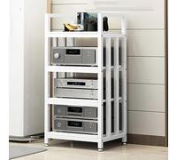 Rorquscade Meuble De Rangement Multimédia Réglable en Bois AV d'angle, Rack HiFi 4 Niveaux avec Pieds Réglables, Étagère Audio Vidéo pour Ampli, Console, Lecteur, Salon, Maison Et Studio(White,100cm)