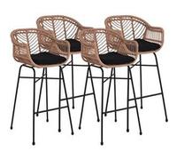 Rosano - lot de 4 tabourets - effet rotin - couleur bois et noir - Noir / Bois