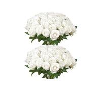 VEVOR Roses artificielles Lot de 60 – tige 508 mm, tête 70 mm, aspect réaliste, blanc