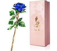 Rose bleue en cristal Cadeau pour elle Rose en verre 3D avec carte de vœux
