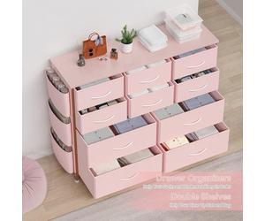 ROSE Commode Chambre En 10 Tiroirs en Tissu-SALUT-MDF-90 X30 X100 CM-Grande avec Organiseurs