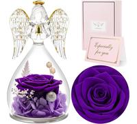 Rose éternelle ange dôme en verre cadeau fête des mères Violet